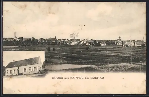 AK Kappel / Buchau, Gebäudeansicht, Ortspanorama mit Feldern