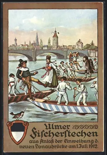 AK Ulm a. D., Ulmer Fischerstechen zur Einweihung d. neuen Donaubrücke 1912