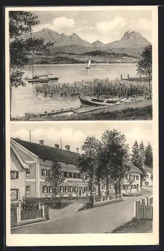 AK Riedering a. Simssee, Gasthof Stürzer, Uferpartie
