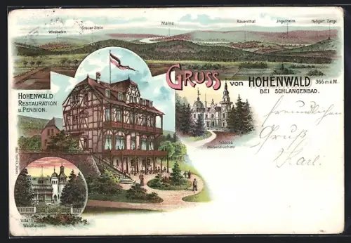 Lithographie Schlangenbad, Gasthaus & Pension Hohenwald, Umgebung