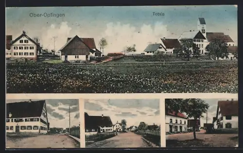 AK Ober-Opfingen, Strassenpartien, Ortspartie, Ortspanorama mit Kirche