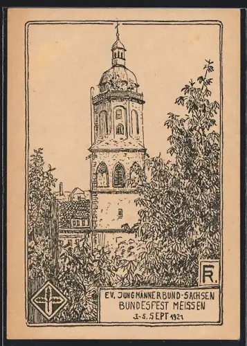 Künstler-AK Meissen / Elbe, Festpostkarte zum Bundesfest des Ev. Jungmännerbund Sachsen 1921