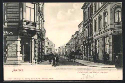AK Bremen, Fedelhören vom Hafen gesehen, Geschäft G. Janssen