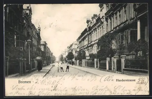 AK Bremen, Herderstrasse, Strassenansicht mit Wohnhäusern