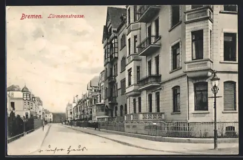 AK Bremen, Lürmannstrasse, Strassenansicht mit Wohnhäusern