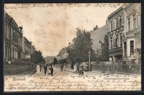 AK Bremen, Schönhausenstrasse mit Passanten