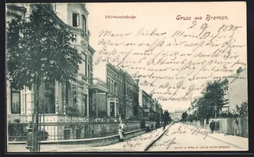 AK Bremen, Schönhauserstrasse mit Passanten