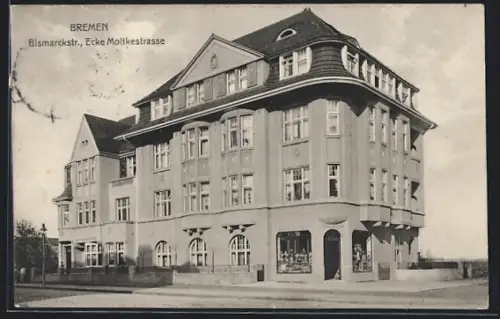 AK Bremen, Bismarckstrasse Ecke Moltkestrasse mit Geschäft