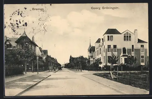 AK Bremen, Georg Gröningstr., Strassenansicht mit Villen