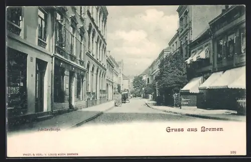 AK Bremen, Schillerstrasse mit Geschäften