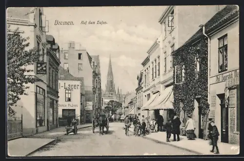 AK Bremen, Auf dem Hafen, Strassenpartie mit Geschäften