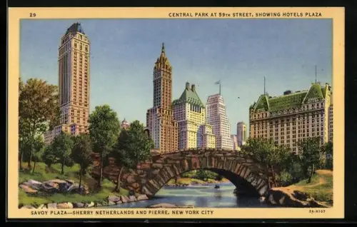 AK New York, NY, Central Park at 59th Street, showing Hotels Palaza