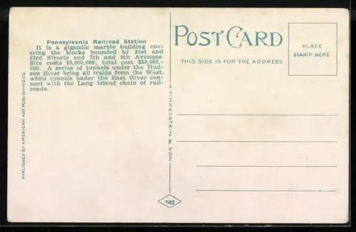 AK New York, NY, Pennsylvania R. R. Station, Bahnhof mit Droschken