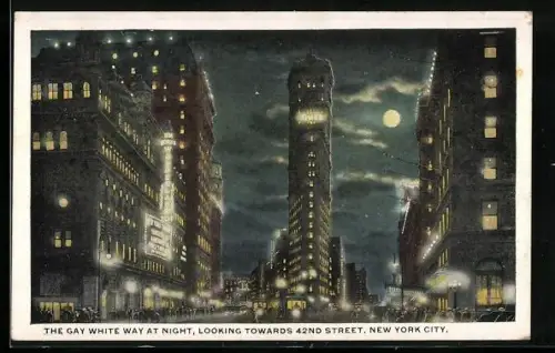 AK New York, NY, The Gay White Hall at Night, looking towards 42nd Street