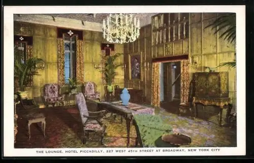 AK New York, NY, The Lounge, Hotel Piccadilly