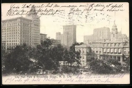 AK New York, NY, City Hall Park & Broadway Bldgs.