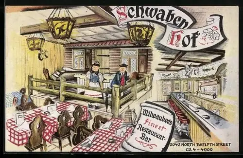 Künstler-AK Chicago, IL, Restaurant Schwaben-Hof, Innenansicht