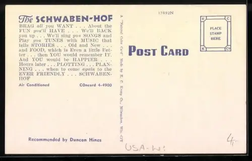 Künstler-AK Chicago, IL, Restaurant Schwaben-Hof, Innenansicht