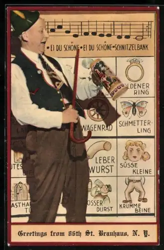 AK New York, NY, 86th Street Brauhaus, 249 East 86th Street, Mann mit Bierkrug