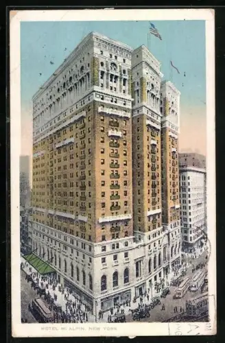 AK New York, NY, Hotel Mc Alpin, Strassenbahn
