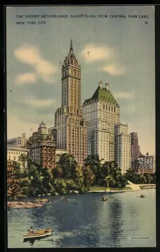 AK New York, NY, The Sherry Netherlands Savoy Plaza from Central Park Lake