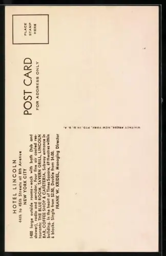 AK New York, NY, Hotel Lincoln, 44th to 45th Streets at 8th Avenue