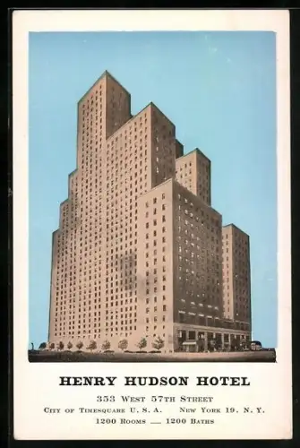 AK New York, NY, Henry Hudson Hotel, 353 West 57th Street, Gen. Mgr. John Paul Stack