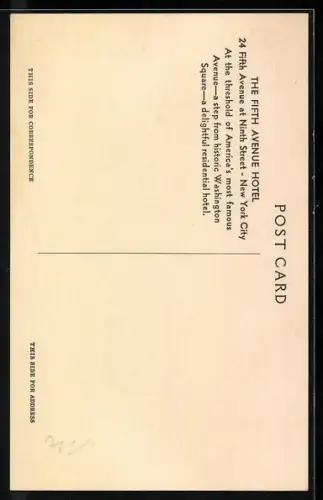 Künstler-AK New York, NY, The Fifth Avenue Hotel, 24 5th Avenue at 9th St.