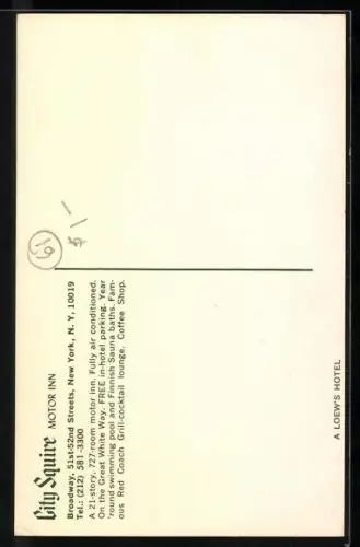 AK New York, NY, City Squire Motor Inn, Broadway, 51st-52nd Streets