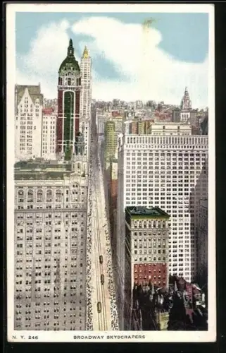 AK New York, NY, Broadway Skyscrapers, Strassenbahnen