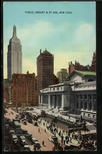 AK New York, NY, Public Library & 5th Ave.