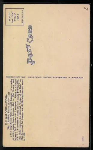 AK New York, NY, The Waldorf Astoria Hotel, 49th to 50th Streets