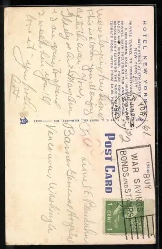 AK New York, NY, Hotel New Yorker at Night, Terrace Room