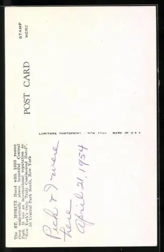 AK New York, NY, The St. Moritz Hotel on the Park