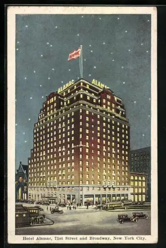 AK New York, NY, Hotel Alamac by Night, 71st Street and Broadway