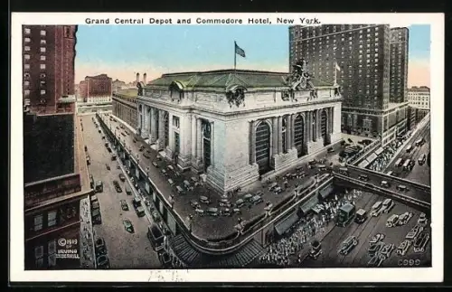 AK New York, NY, Grand Central Depot and Commodore Hotel / Bahnhof und Hotel Commodore