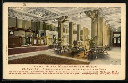AK New York, NY, Hotel Martha Washington, Lobby