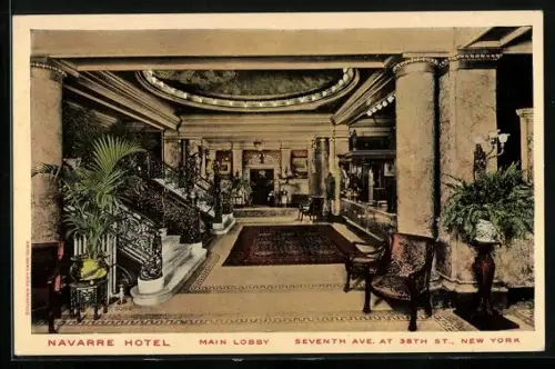 AK New York, NY, Navarre Hotel, Main Lobby