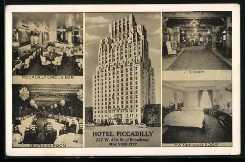 AK New York, Hotel Piccadilly, at the Lobby, the Bar, Georgian Room, Zwinbedded Room
