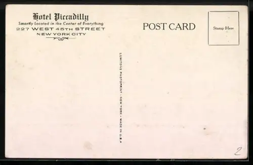 AK New York, Hotel Piccadilly, at the Lobby, the Bar, Georgian Room, Zwinbedded Room