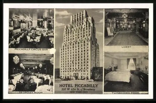 AK New York, NY, Hotel Picadilly, 227 West 45th Street, Lobb, Twinbedded Room