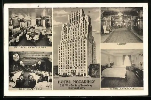 AK New York, NY, Hotel Piccadilly 227 West 45 Street, Georgian Room, Lobby