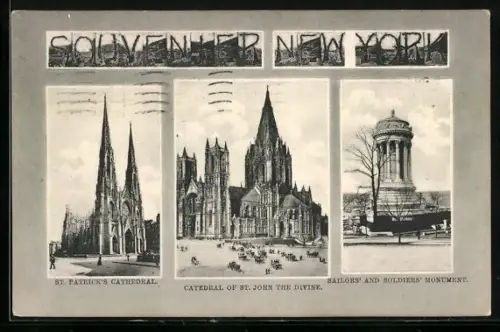 AK New York, NY, St. Patrick`s Cathedral, Cathedral of St. John the Divine, Sailors` and Soldiers` Monument