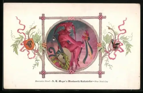 AK New York, NY, A. G. Meyer`s Woolworth Rathskeller, Decorative Panel