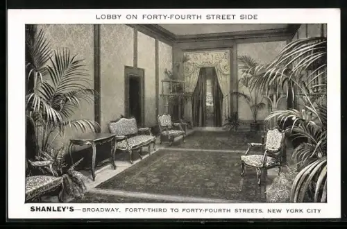 AK New York, NY, Shanley`s, Broadway, Forty-Third to Forty-Fourth Streets, Lobby