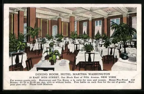 AK New York, NY, Hotel Martha Washington, Dining Room