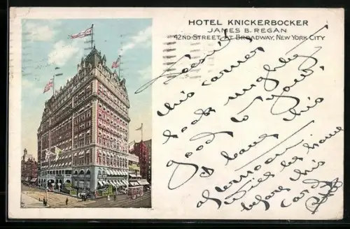 AK New York, NY, Hotel Knickerbocker, James B. Regan, 42nd Street at Broadway