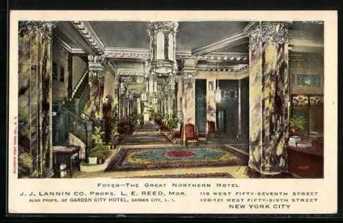 AK New York, NY, The Great Northern Hotel, Foyer, Props. J. J. Lannin Co.