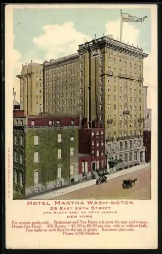 AK New York, NY, Hotel Martha Washington, 29 East 29th Street