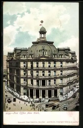 AK New York, NY, Post Office mit Strassenbahnen